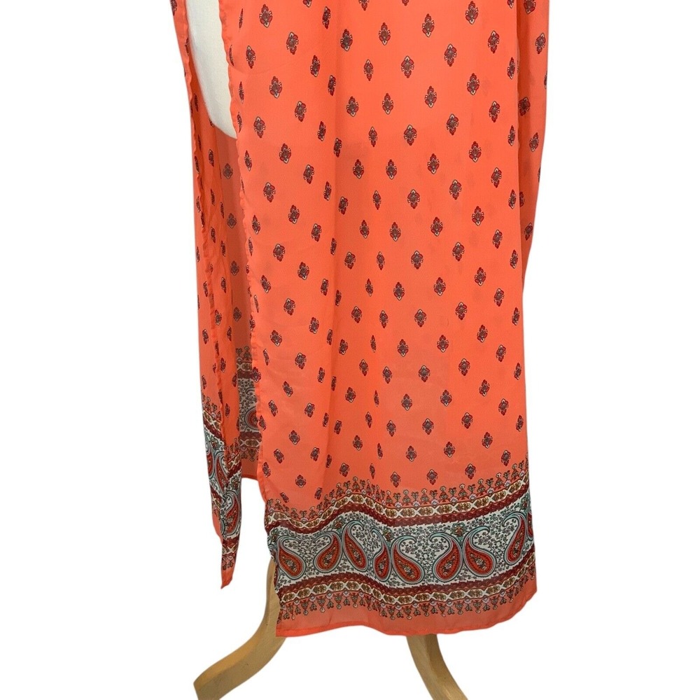 Charlotte Russe Women's Sleeveless Halter Maxi Dress Coral Paisley Print Size L - Picture 5 of 9
